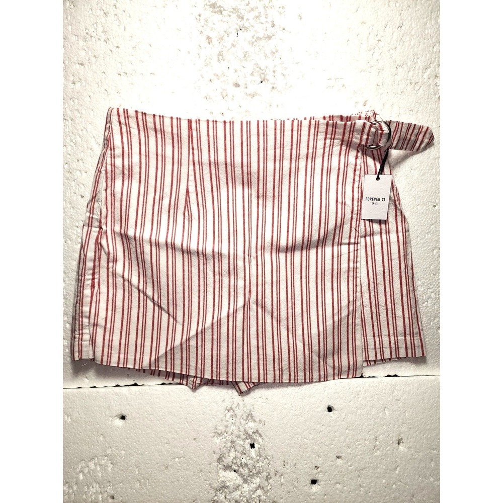 Forever 21 Skort Women Small White Red Striped Skirt Short Combo Zip Back